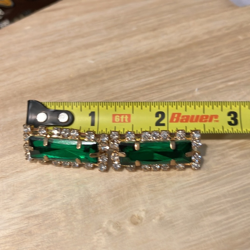Green and Gold Earrings Rhinestones - Picture 5 of 7